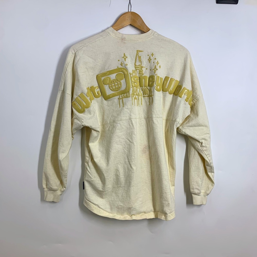 Disney World Spirit Jersey Cream Speckled Mickey Mouse Castle Long Sleeve Womens - Picture 2 of 15